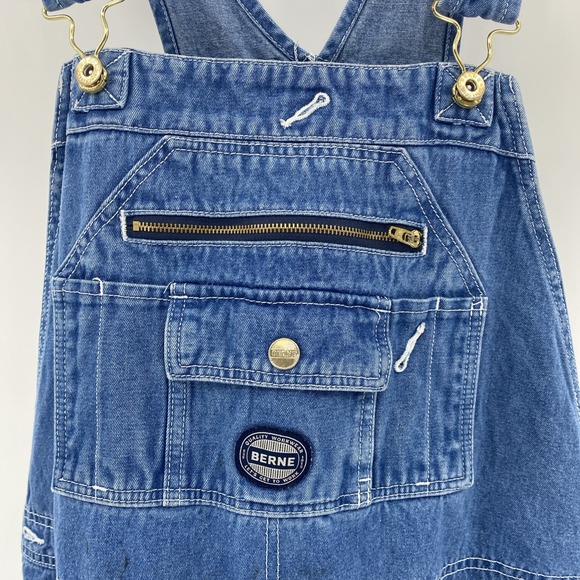 Berne Denim Bib Overalls Tag 48x30 Actual 46x26 Blue Workwear Chore Utility - Picture 5 of 16